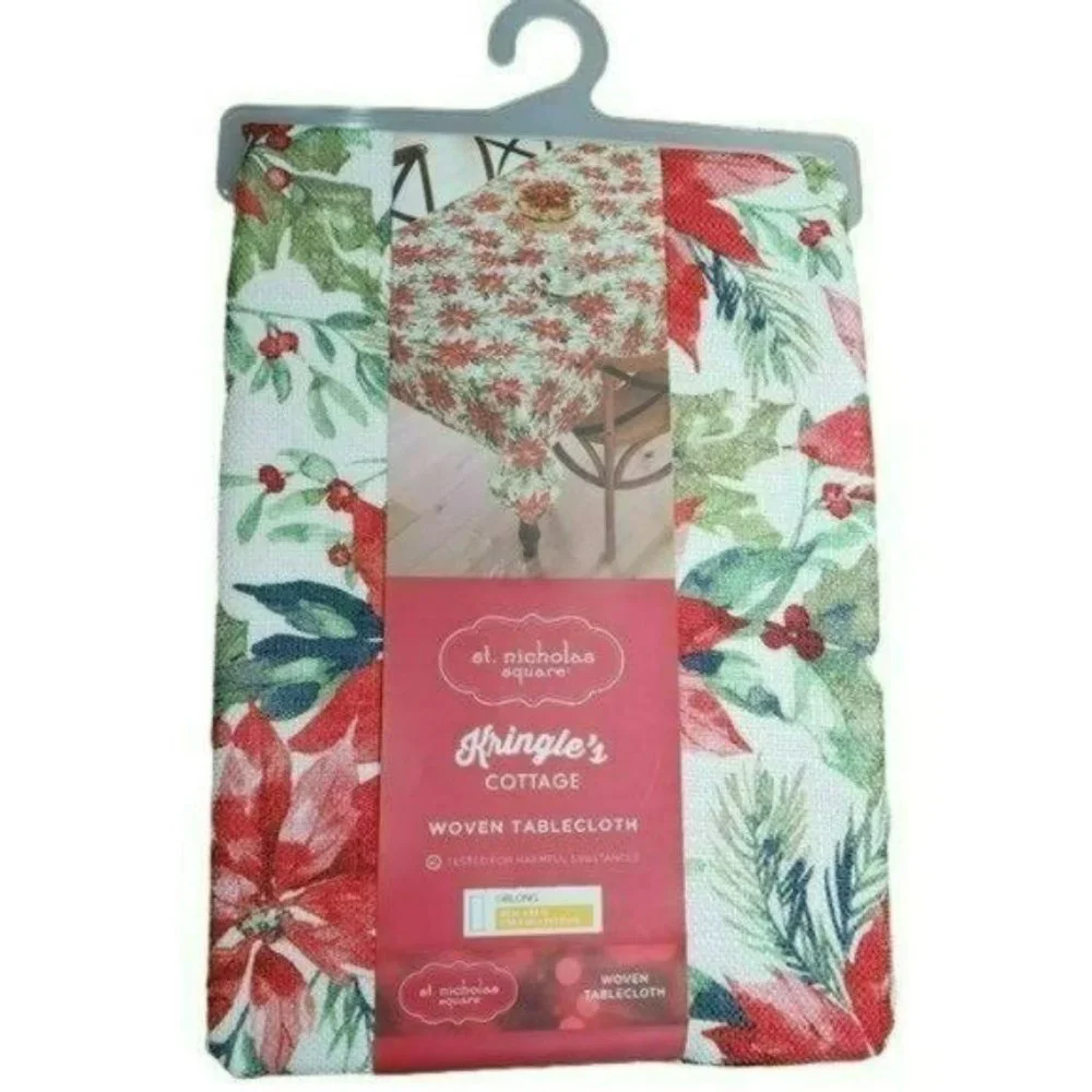 60x84in Oblong Red Poinsettia Flower Holiday Christmas Tablecloth‎